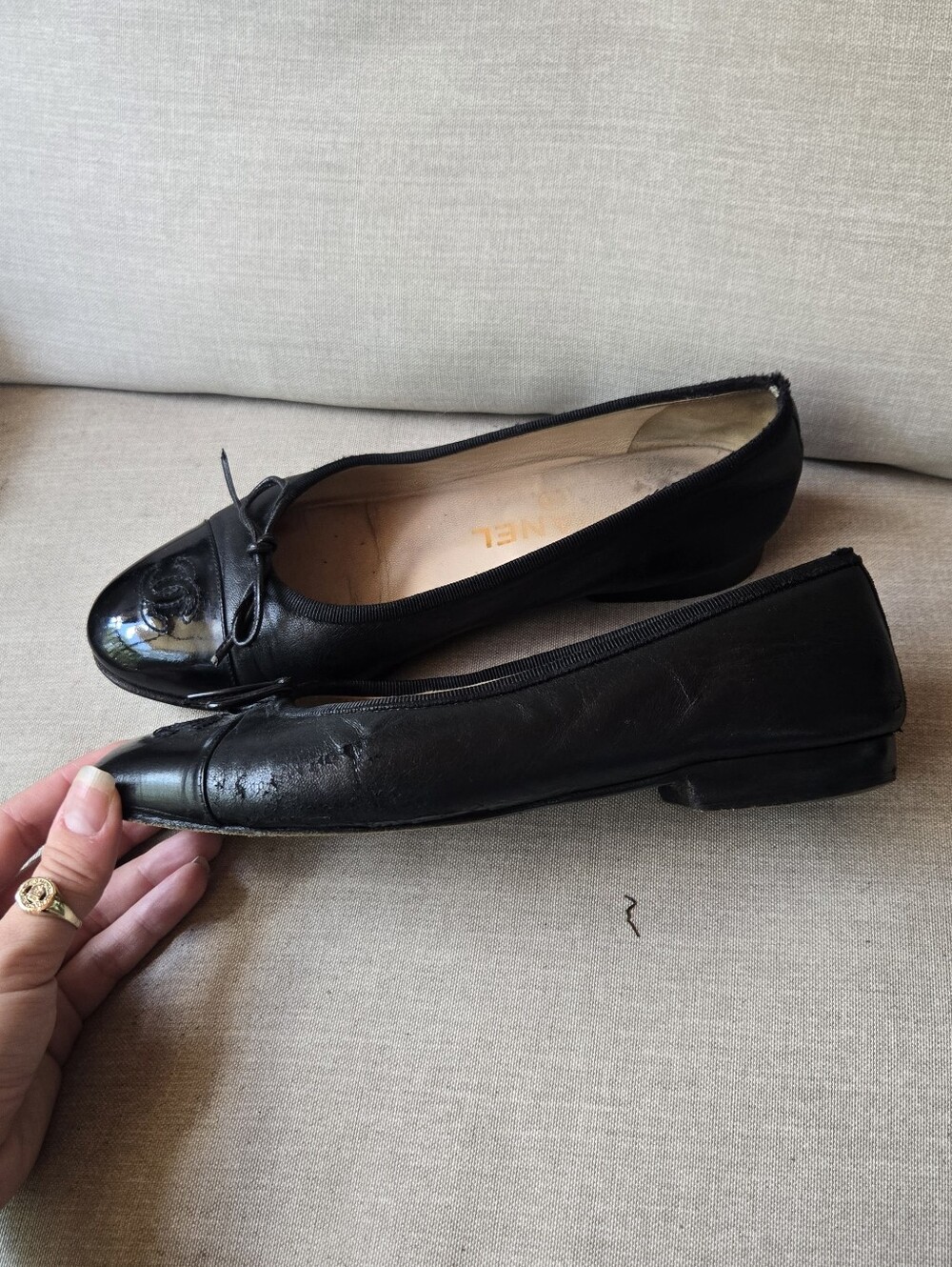 Chanel Vintage Ballet Flats Shoes Slippers Black Lambskin Leather Size 35.5 - Picture 6 of 16